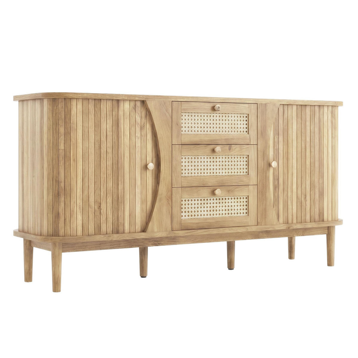 SIDEBOARD Rattan Kommode mit Schiebetüren, 140.5/40/76cm - Körsbärsfärgad, Träbaserade material (140/76/40cm) - Urban Meuble