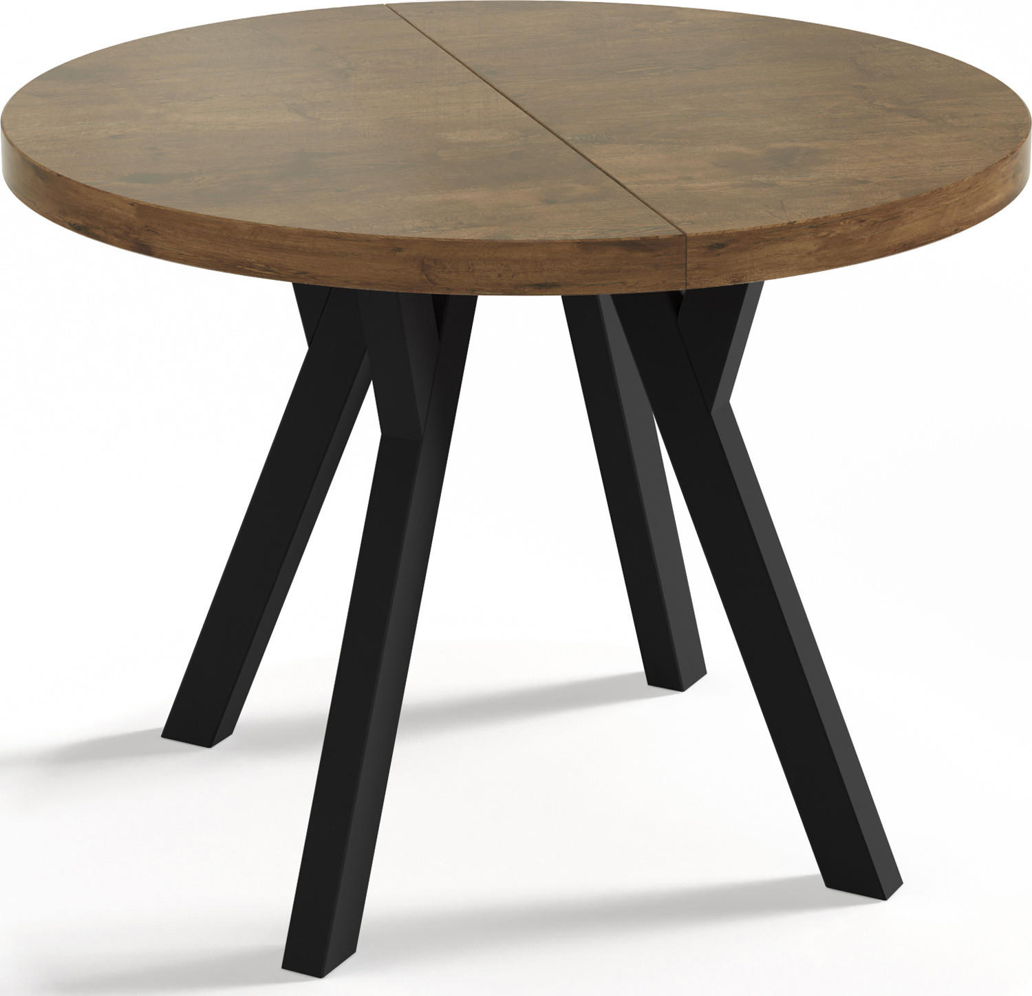 ESSTISCH Twixy runder ausziehbarer, Lefkas Eiche 100-200/100/76 cm - Alteiche/Schwarz, Holz/Holzwerkstoff (100/100/76cm) - WFL GROUP