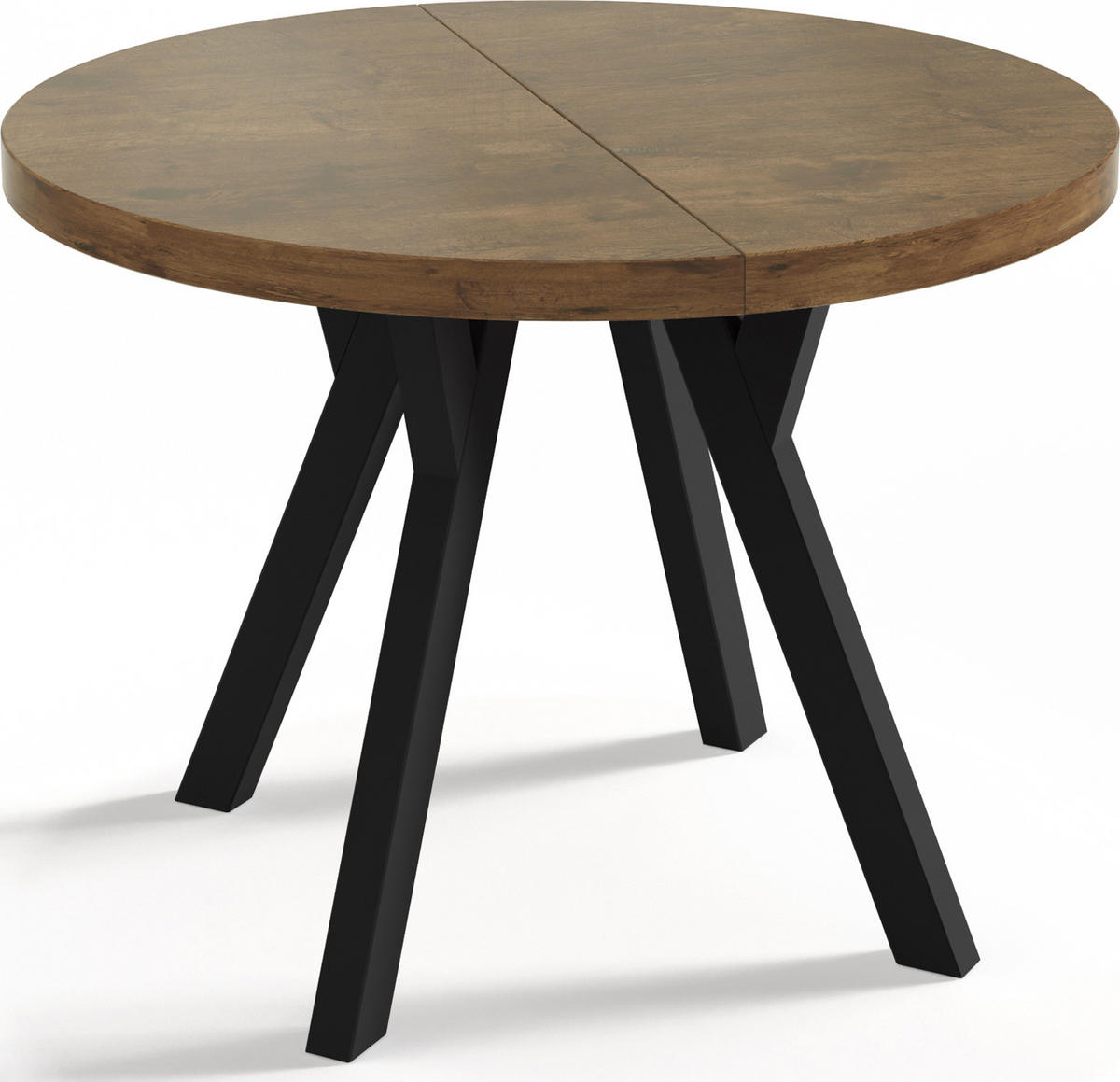 ESSTISCH Twixy runder ausziehbarer, Lefkas Eiche 100-150/100/76 cm - Alteiche/Schwarz, Holz/Holzwerkstoff (100/100/76cm) - WFL GROUP