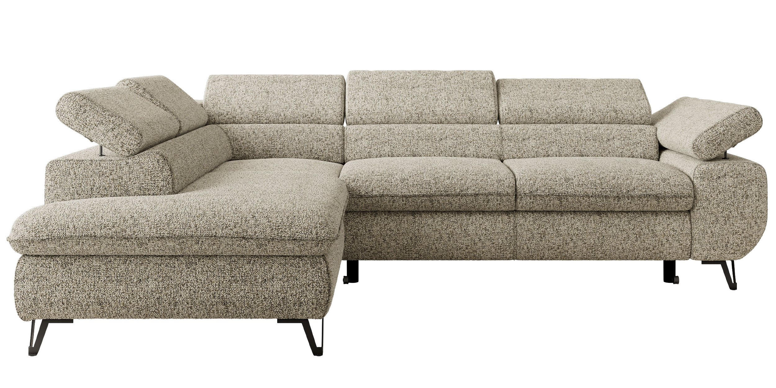 ECKSOFA PABLO L Beige Struktur - Links Seite mit Visco Topper - Beige/Schwarz, Textil/Metall (208/273cm) - MKS