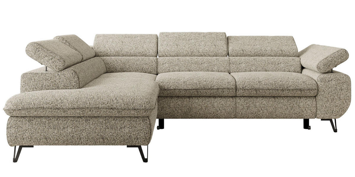 ECKSOFA PABLO L Beige Struktur - Links Seite mit Visco Topper - Beige/Schwarz, Textil/Metall (208/273cm) - MKS