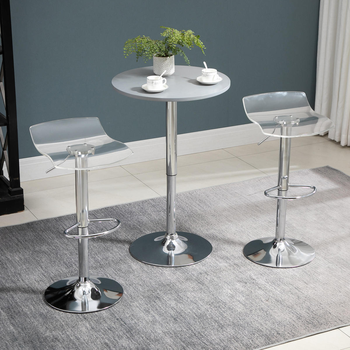 BARHOCKER 2er-Set DE-14697 höhenverstellbar mit Fußstütze Transparent - Transparent, Metall (39/87/39cm) - ComfortXL