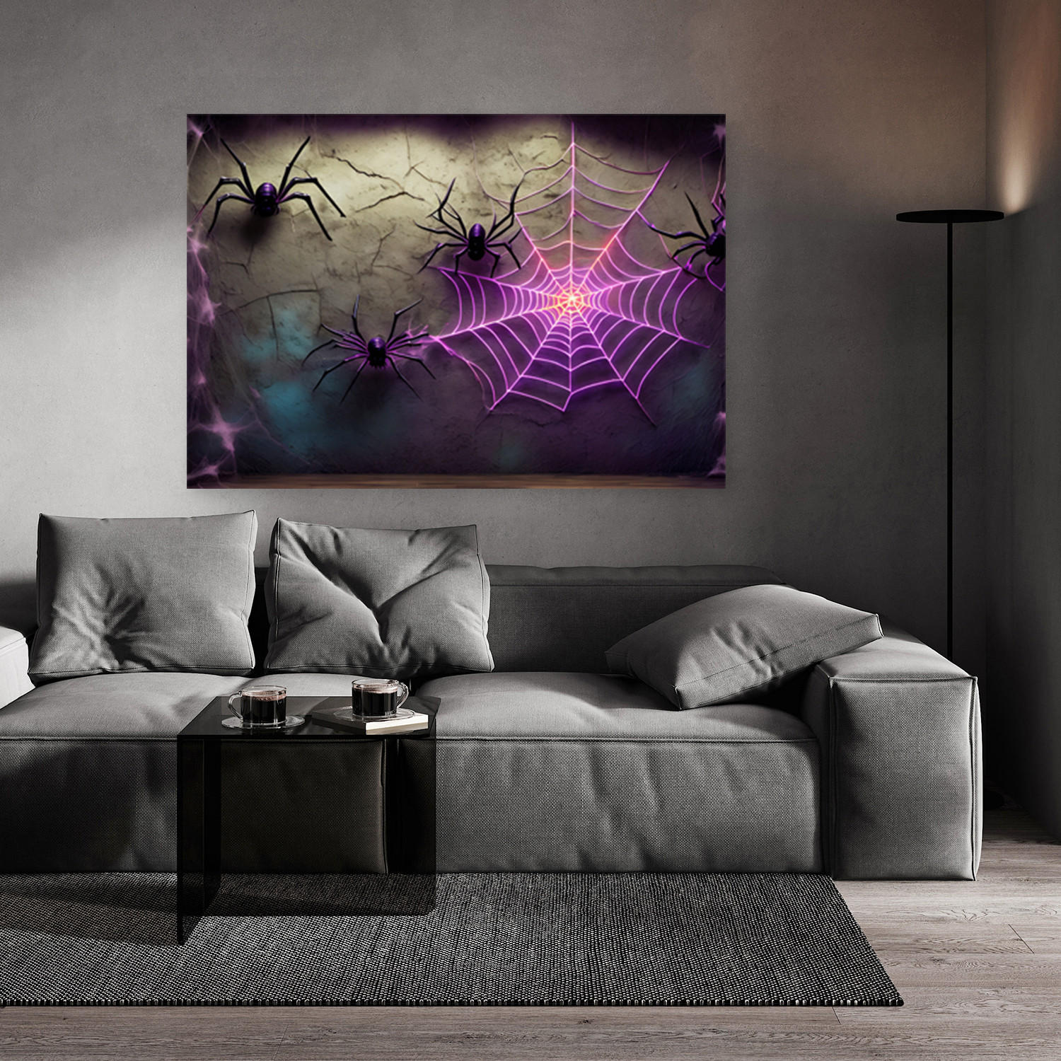 WANDBILD spinnennetz neon futuristisch - Lila, Textil (60/40cm) - Feeby