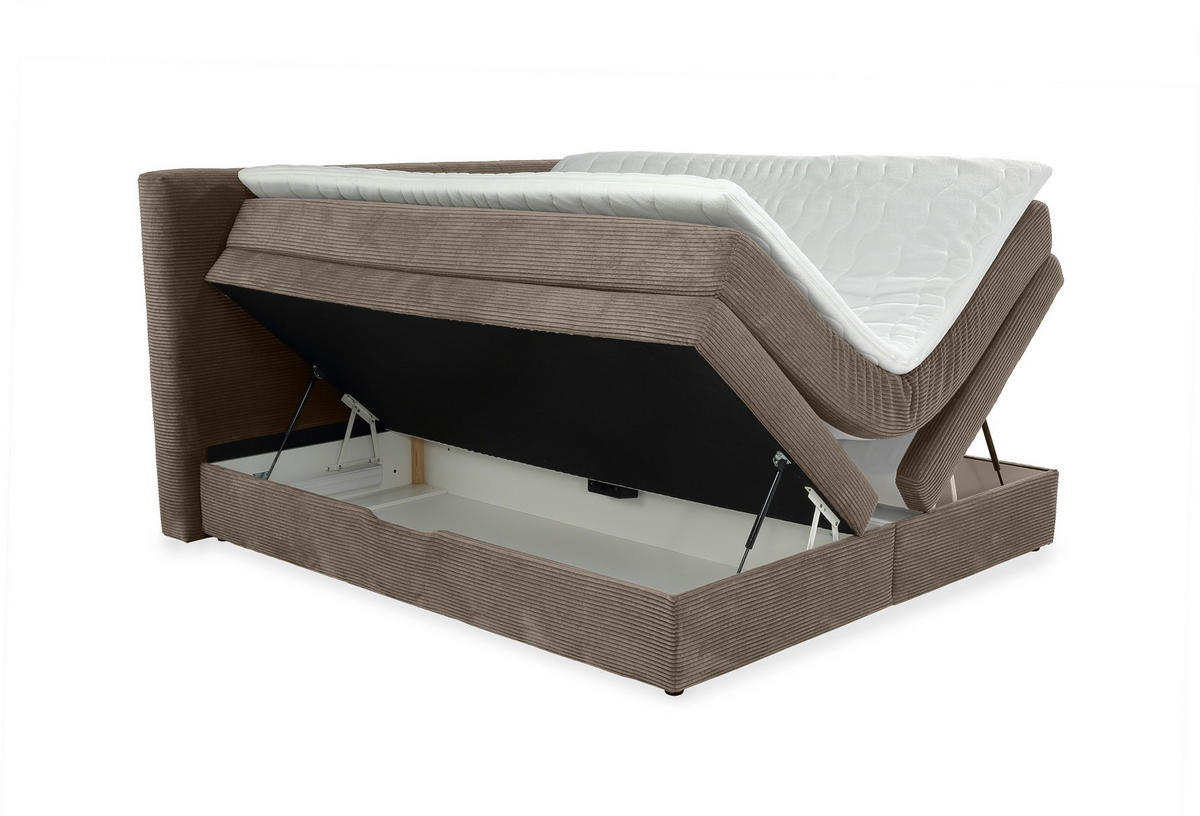 BOXSPRINGBETT 180x200 cm, 7-Zonen-Tonnentaschen-Federkernmatratzen H3, Topper, Bonell-Federkern, 2 Bettkästen, Cord Braun Taupe / 20040 - Schwarz/Braun, Kunststoff/Textil (180/200cm) - luma-home