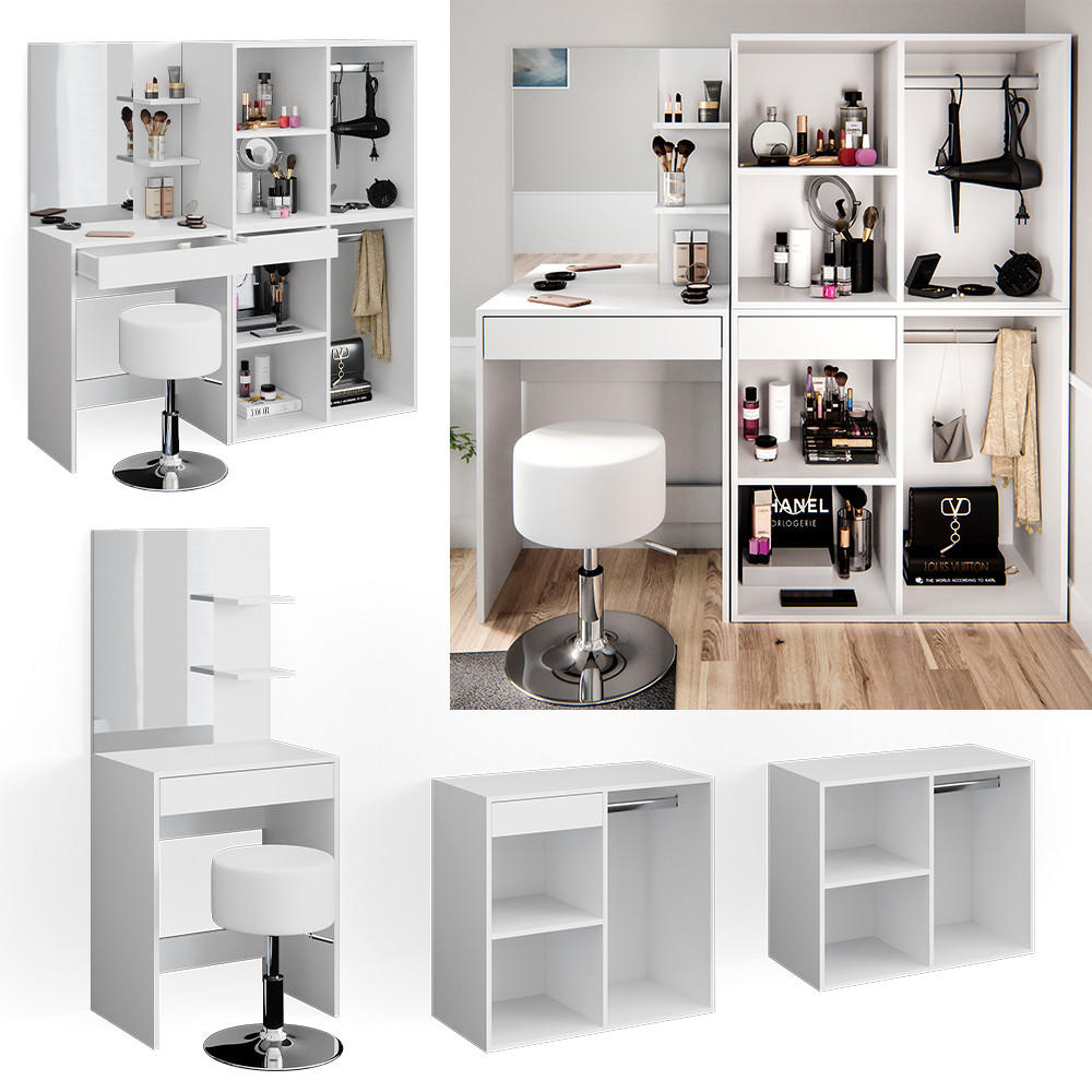 SCHMINKTISCH Isabelle Weiß 60 cm mit Hocker und Schrank - Weiß, Holzwerkstoff (60/140/40cm) - Vicco