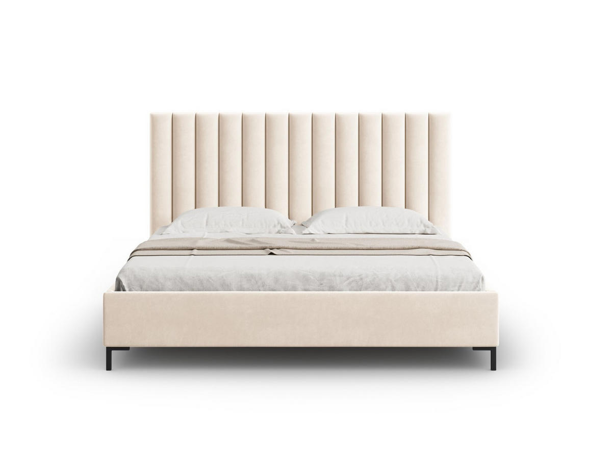 BETT mit Bettkasten und Kopfteil Allison aus Samt leichtes beige 140x200cm - Creme, Textil (140/200cm) - Micadoni