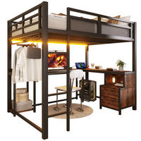 HOCHBETT 140/200 cm Schwarz mit LED, USB und Metall - Schwarz, Metall (140/200cm) - MIVRAY