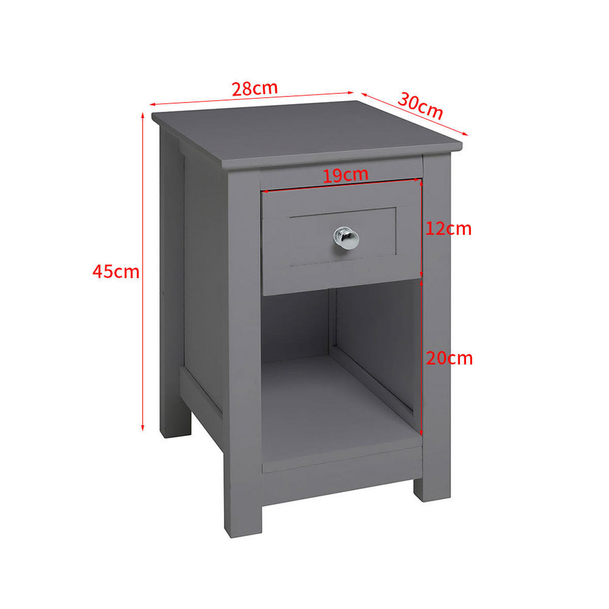 NACHTTISCH 28/30/45 cm Schublade Fach MDF Grau - Grau, Holzwerkstoff (28/45/30cm) - Livingandhome