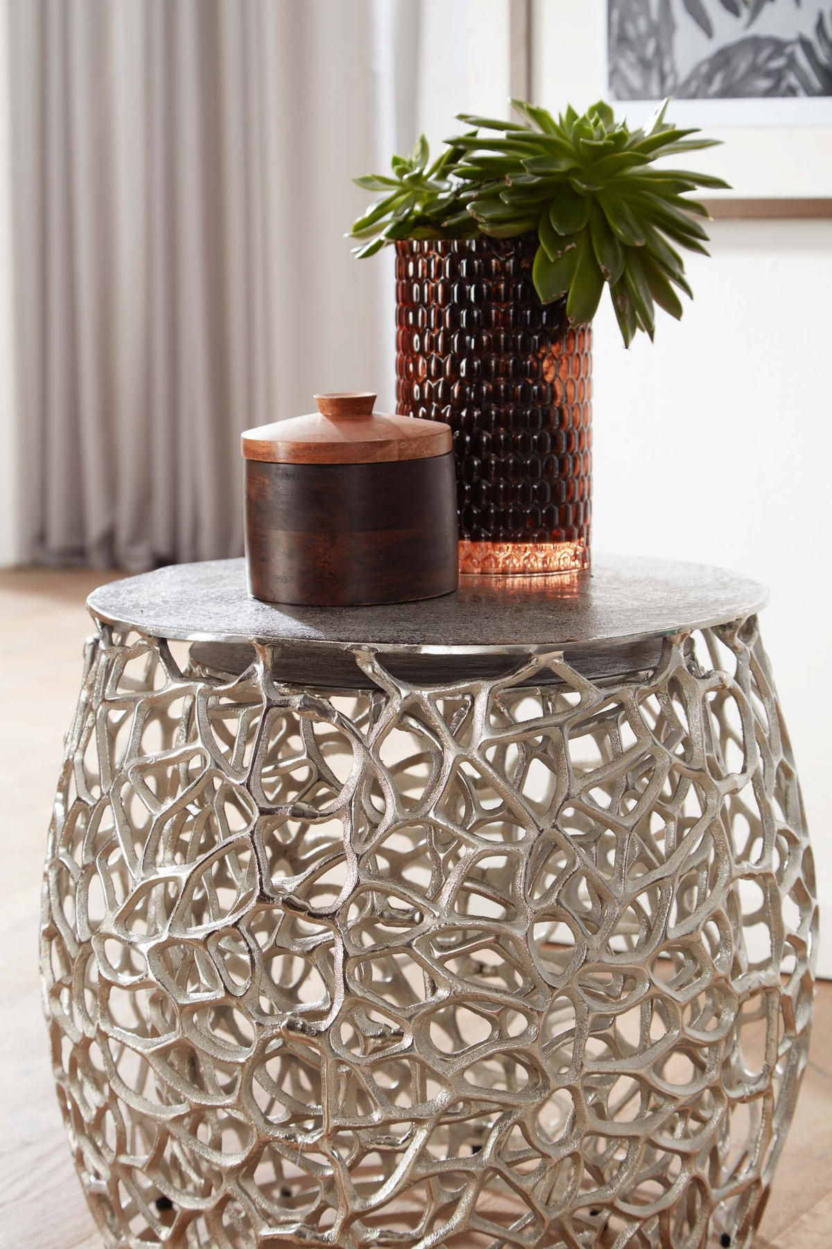 BEISTELLTISCH Set – Silber Aluminium Aststruktur vielseitig einsetzbar - Silberfarben, Metall (46/46/42cm) - KADIMA DESIGN