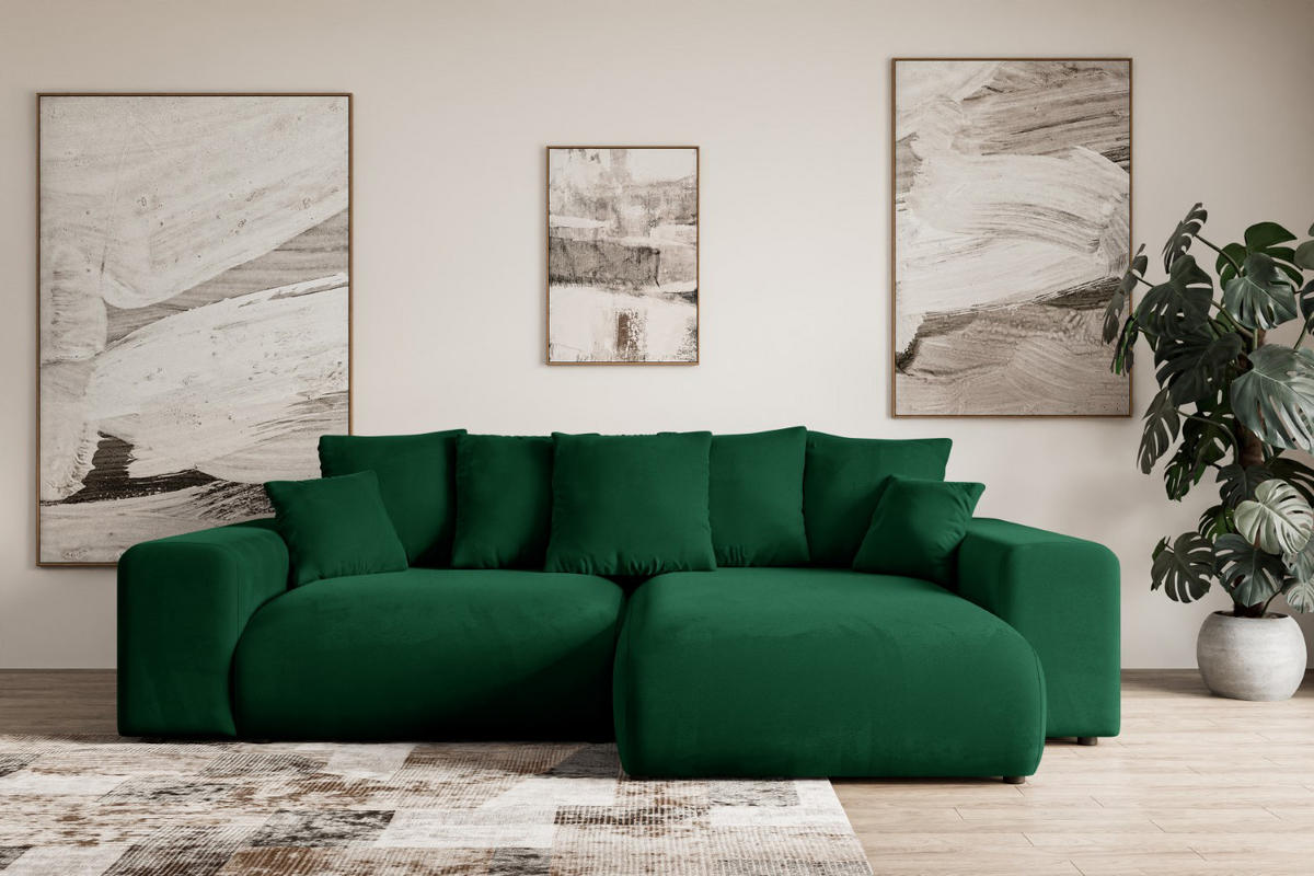 ECKSOFA Ottomane rechts ESKAR-L 266x176x84 Dunkelgrün Cord - Dunkelgrün/Schwarz, Holzwerkstoff/Kunststoff (176/266cm) - ALTDECOR