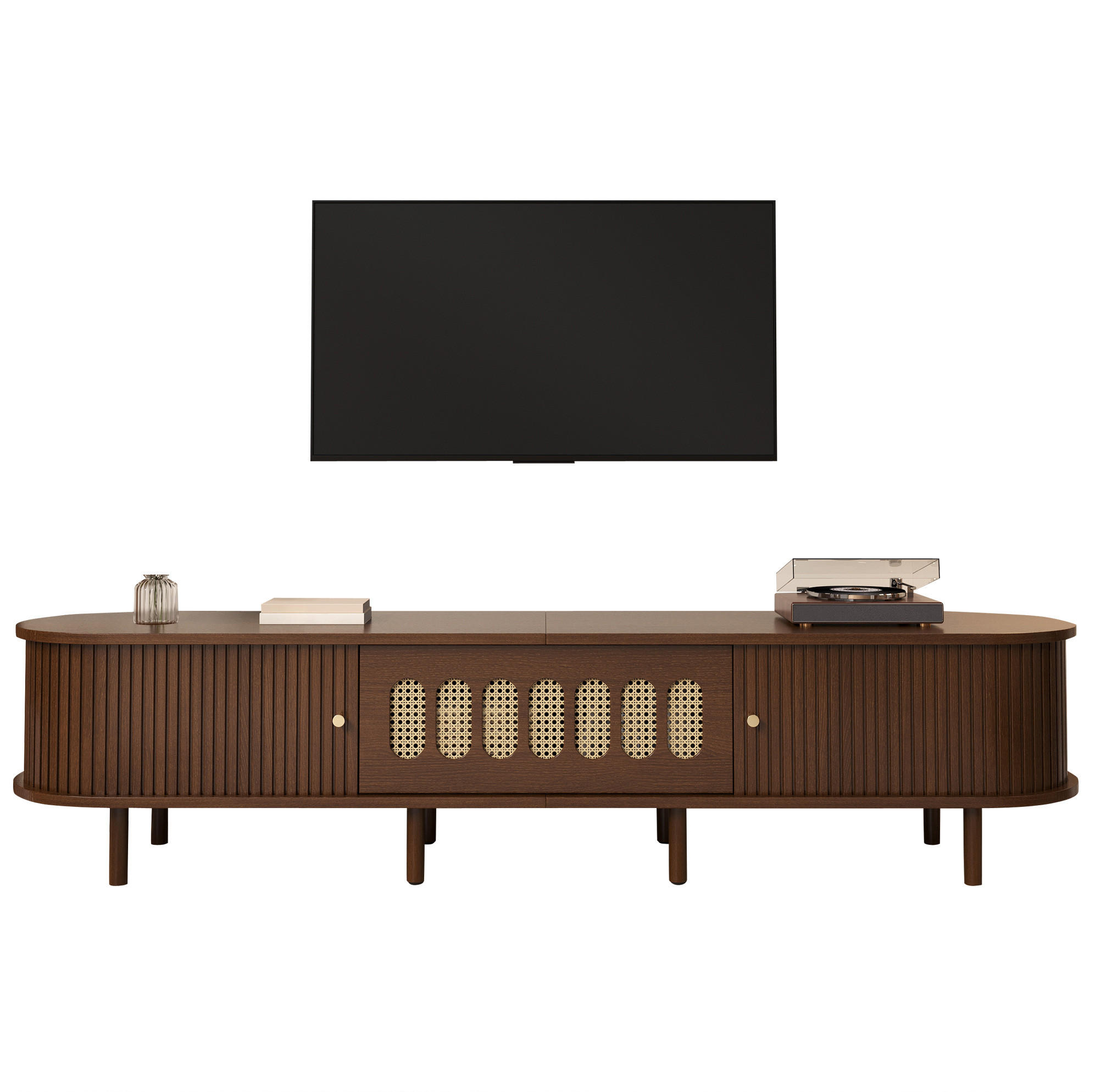 LOWBOARD 180/40/40 cm aus MDF mit Rattanoptik und 2 Rollladentüren Walnussfarben - Braun, Holzwerkstoff (180/40/40cm) - Modenvie