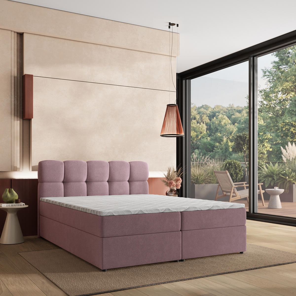 BOXBETT MERU 180x200 cm mit Matratze und Topper - Rosa - Rosa, Holz (180/200cm) - MASSENO