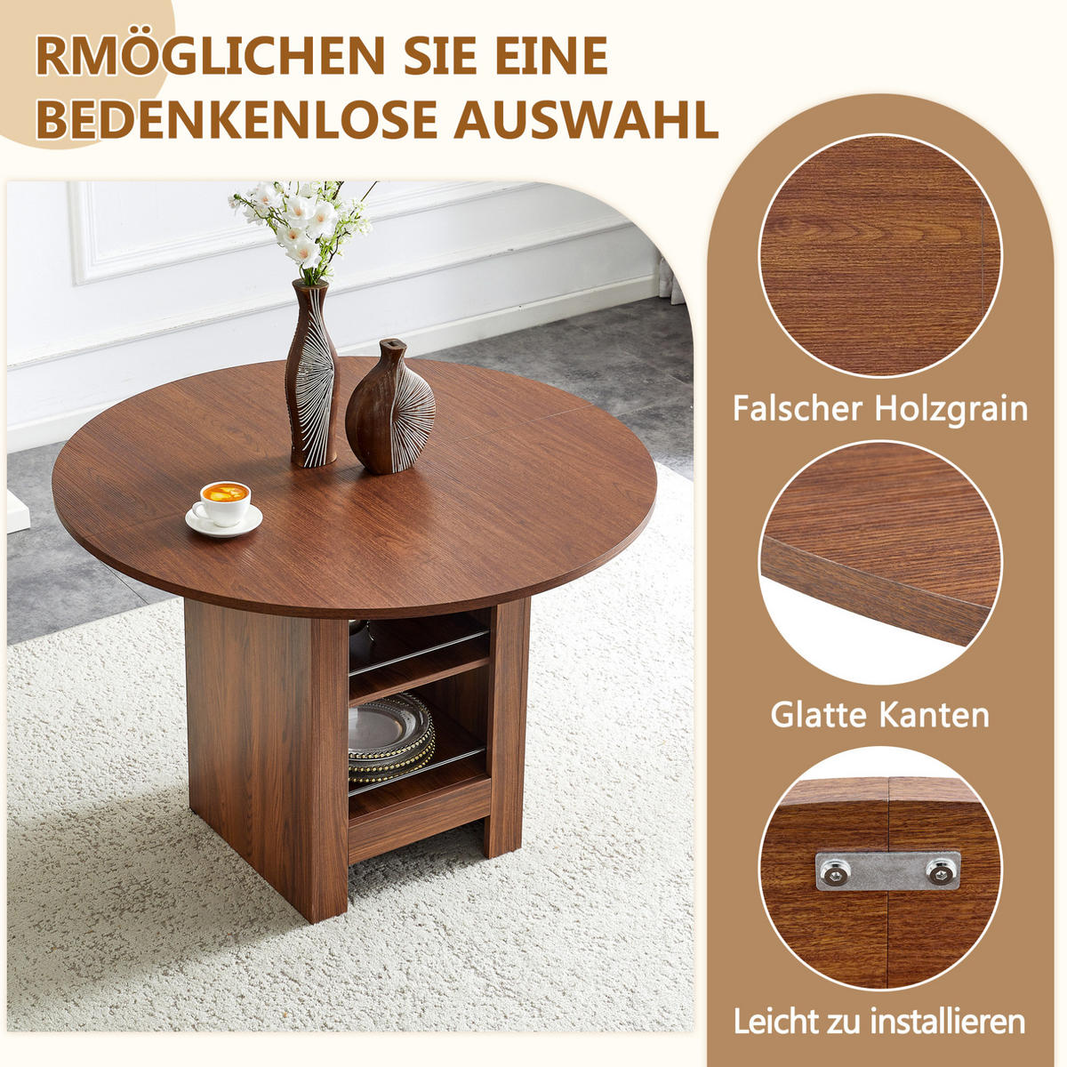 ESSTISCH 100/76 cm Walnuss aus MDF mit offenen Stauraumfächern - Walnussfarben, Holzwerkstoff (100/100/76cm) - OKMYHOME