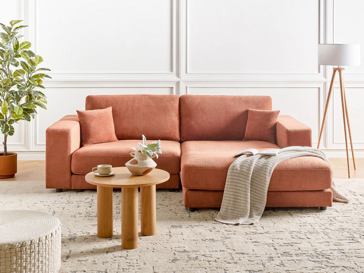 ECKSOFA 3-Sitzer Stoff Hellrot linksseitig Lofoten - Hellrot, Textil (250/190cm) - Beliani