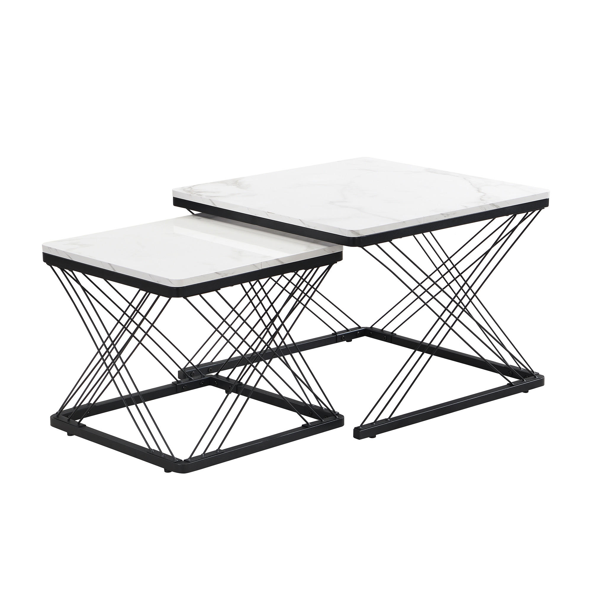 COUCHTISCH-SET mit Marmoroptik und höhenverstellbaren Füßen 60 × 60 × 45 cm & 45 × 45 × 40 cm - Weiß, Holzwerkstoff (60/60/45cm) - Luhomfu
