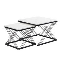 COUCHTISCH-SET mit Marmoroptik und höhenverstellbaren Füßen 60 × 60 × 45 cm & 45 × 45 × 40 cm - Weiß, Holzwerkstoff (60/60/45cm) - Luhomfu