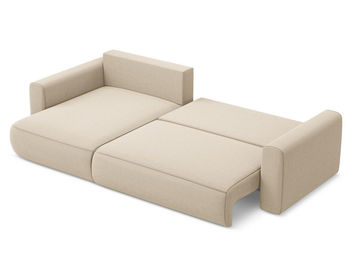 ECKSOFA mit Schlaffunktion Samt Stoff Beige - Beige/Creme, Kunststoff/Textil (149/278cm) - Makamii