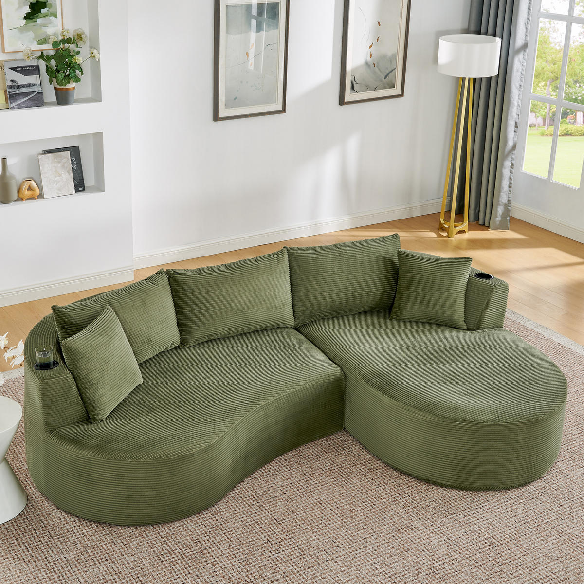 ECKSOFA 264/168/76 cm Grün mit Getränkehalter (Rechte Seite) - Grün, Textil (264/168cm) - Oxeza