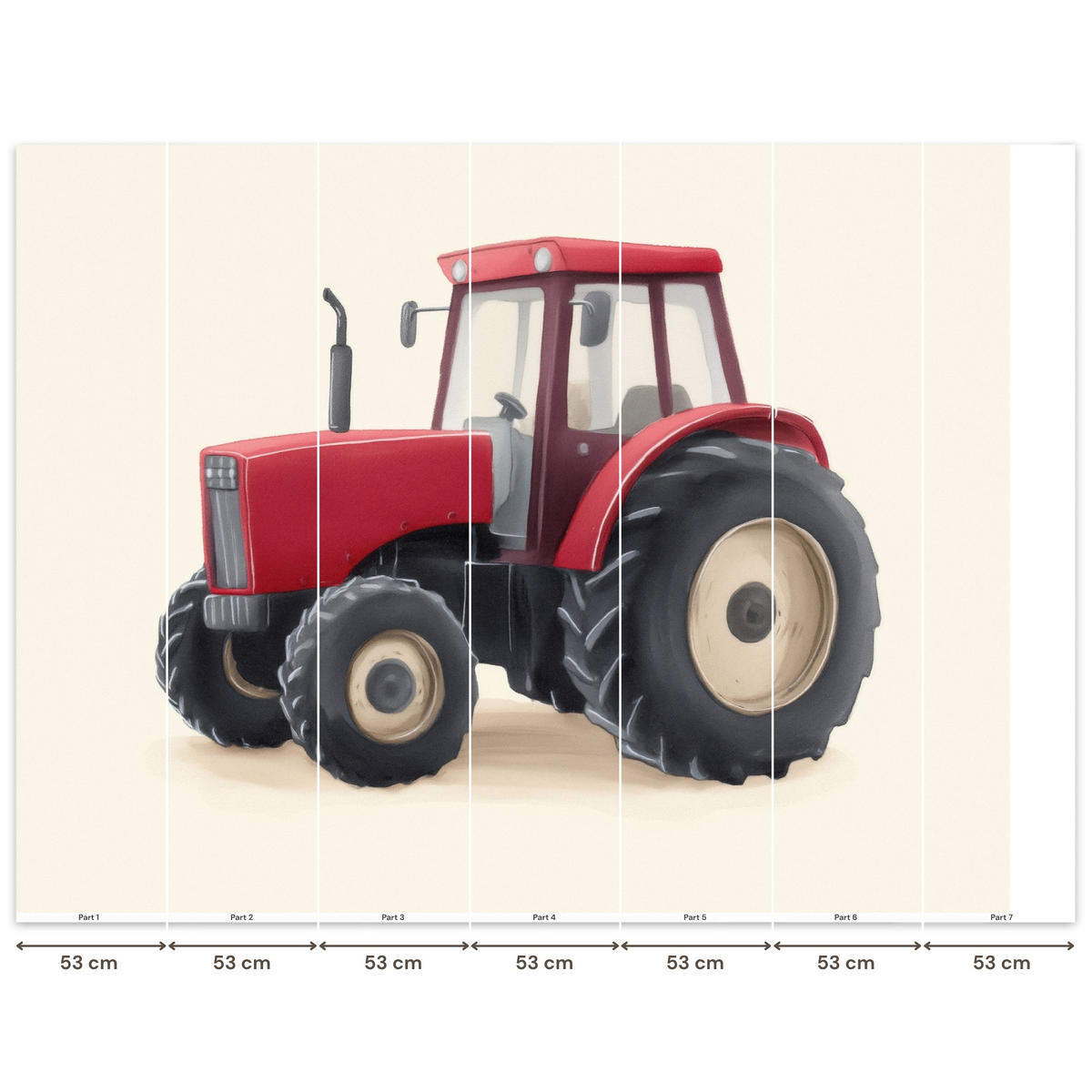 KINDERTAPETE - Traktor - Minimalistisch - Illustration - Rot - 350x280 cm - Rot, Papier (350/280cm) - OnlyWow