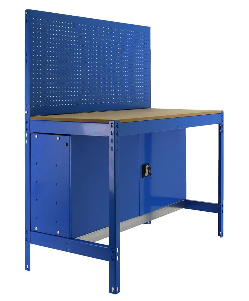 WERKBANK BUFFALO mit Werkzeugwand und Schrank | HxBxT 84x90x61cm | Traglast 400kg | Blau - Blau, Metall (90/84/61cm) - PROREGAL