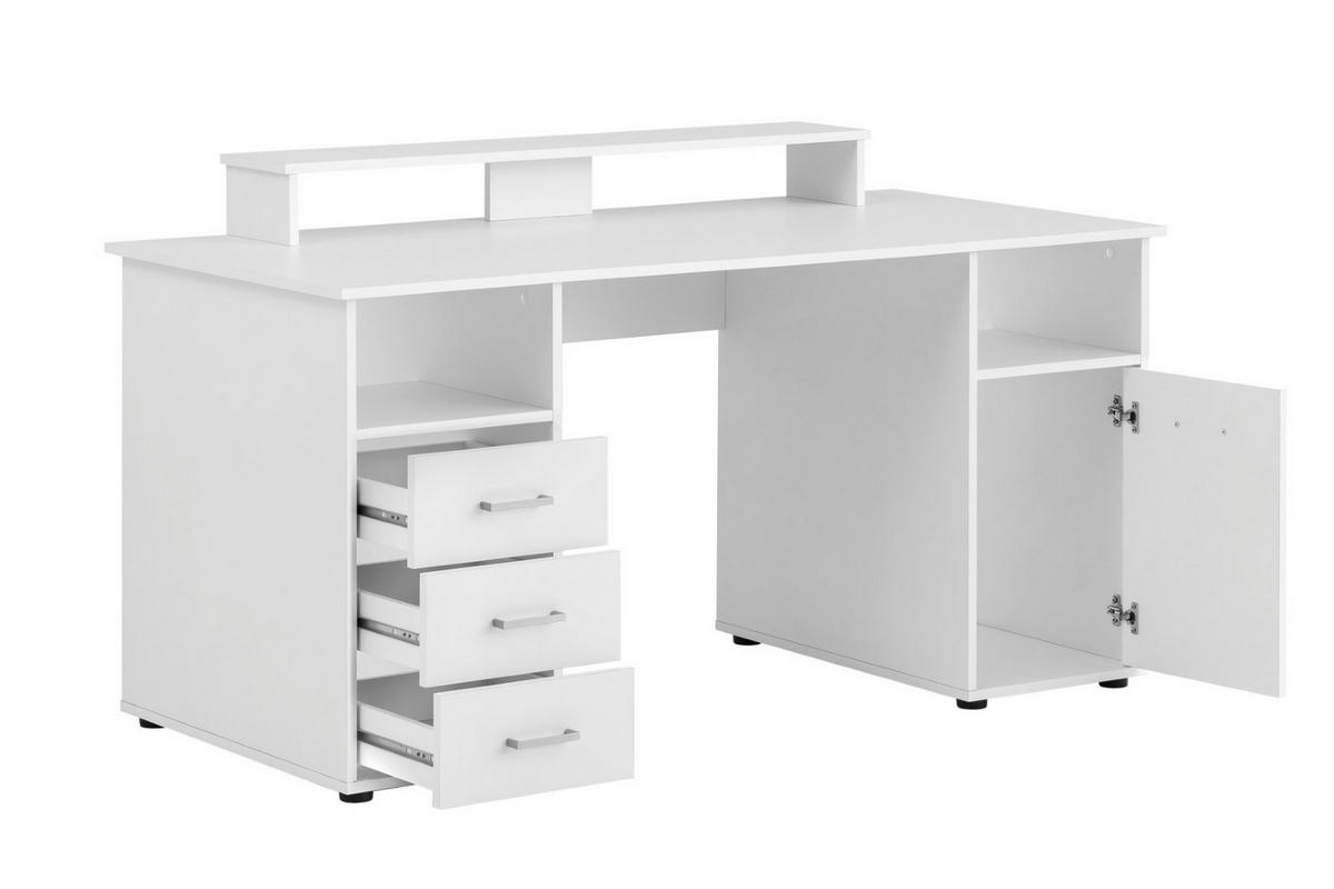 SCHREIBTISCH Fox Large 86x150x70 cm mit Flügeltür & Monitorständer Weiß - Weiß, Holz (70/150/86cm) - PROREGAL