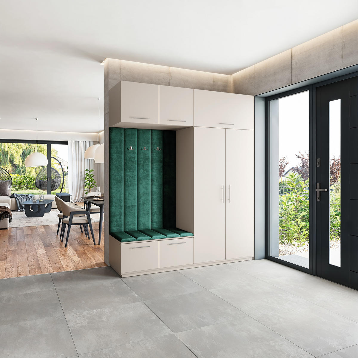 GARDEROBENSCHRANK REMA 200/240/60 cm Modern Garderobe-Set Kaschmir - Kaschmir/Grün, Holzwerkstoff (200/240/60cm) - MASSENO