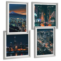 BILDER SET 4er Set - 50x50 cm & 40x60 cm Silberner Rahmen - Bergpanorama der Stadt bei Nacht - Silberfarben, Kunststoff (50/50cm) - TULUP
