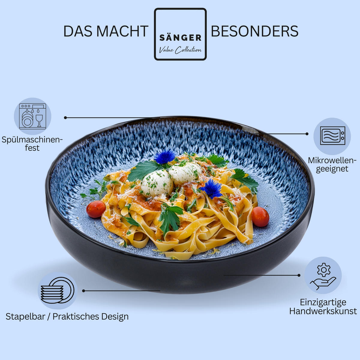 PASTASCHALEN SET ARUBA - 6 teilig aus Steingut - Blau, Keramik (22cm) - Sänger