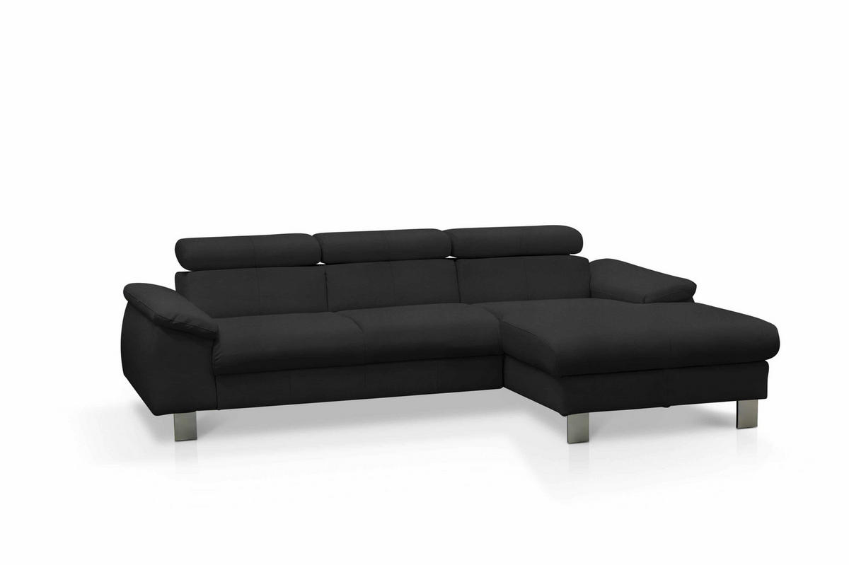 ECKSCHLAFSOFA mit Echtlederbezug, Schlaffunktion & Bettkasten - Chromfarben/Schwarz, Leder/Holz (166/244cm) - Cotta