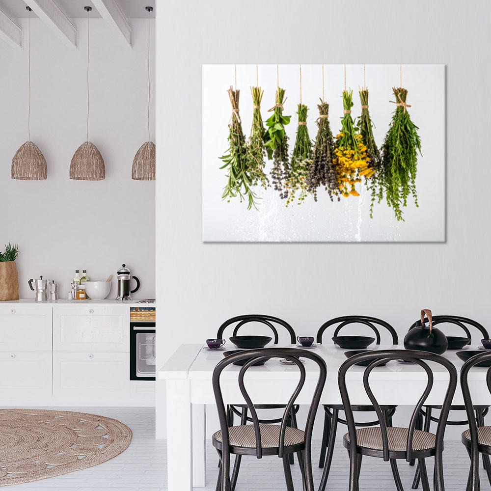 LEINWANDBILD Getrocknete Kräuter Gewürze 120x80cm - Grün, Textil (120/80cm) - Feeby