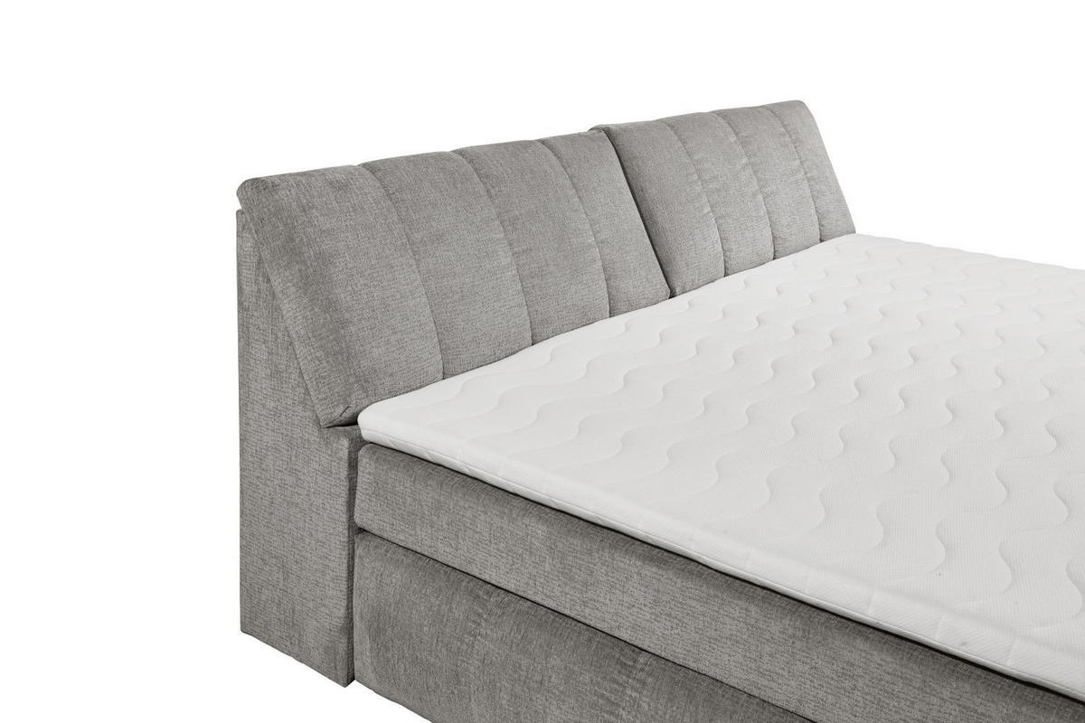 BOXSPRINGBETT XXL 240x200 – 7‑Zonen-Tonnentaschenfederkern, H2, Topper, Unterbox & Bettkasten - Grau, Holz/Kunststoff (200/240cm) - ed exciting design