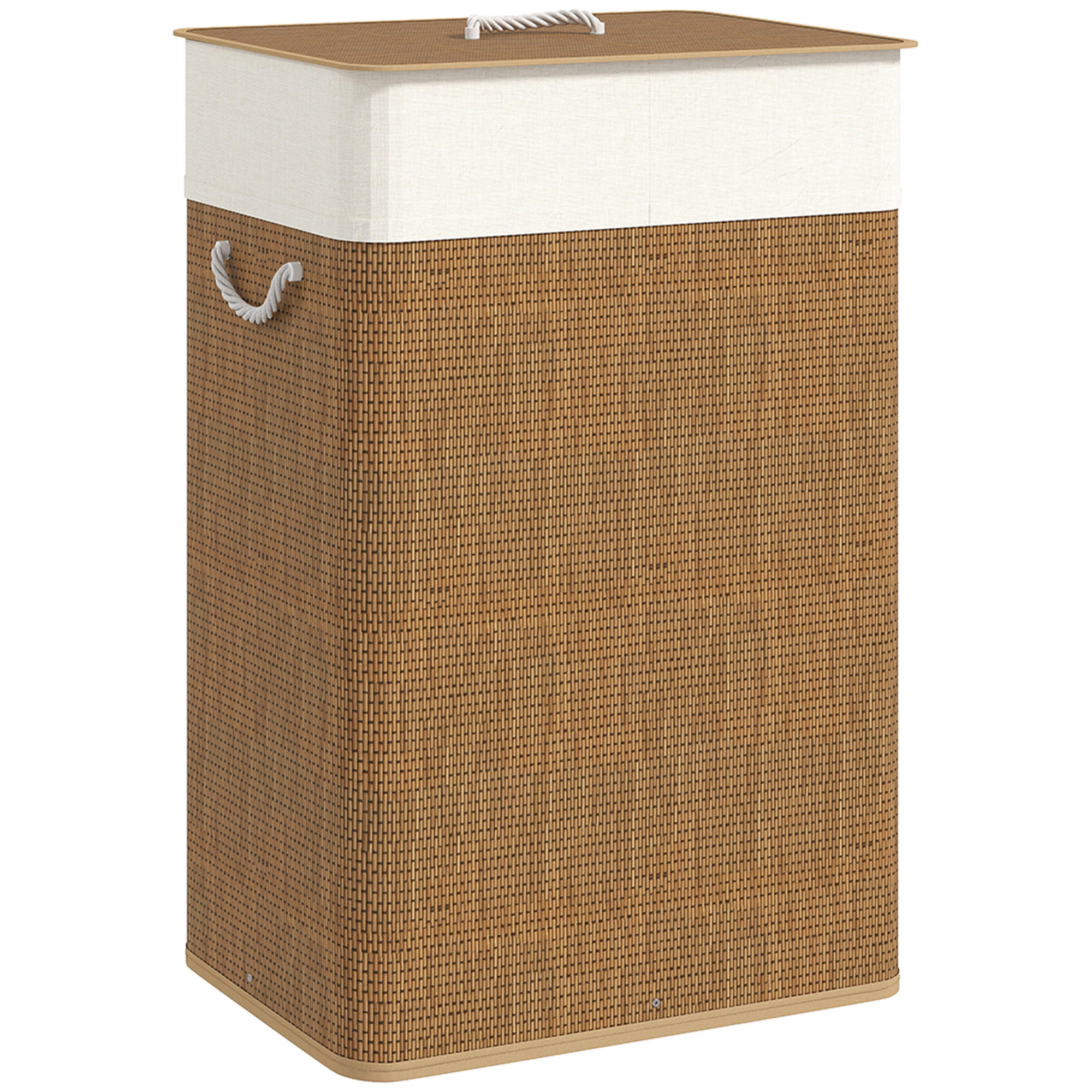 BAMBUS Wäschekorb mit Deckel 72 L Wäschesammler mit Seilgriffen Braun - Braun, Naturmaterialien (30/60/40cm) - HOMCOM