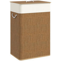 BAMBUS Wäschekorb mit Deckel 72 L Wäschesammler mit Seilgriffen Braun - Braun, Naturmaterialien (30/60/40cm) - HOMCOM