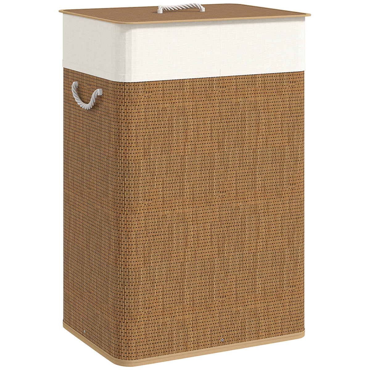 BAMBUS Wäschekorb mit Deckel 72 L Wäschesammler mit Seilgriffen Braun - Braun, Naturmaterialien (30/60/40cm) - HOMCOM
