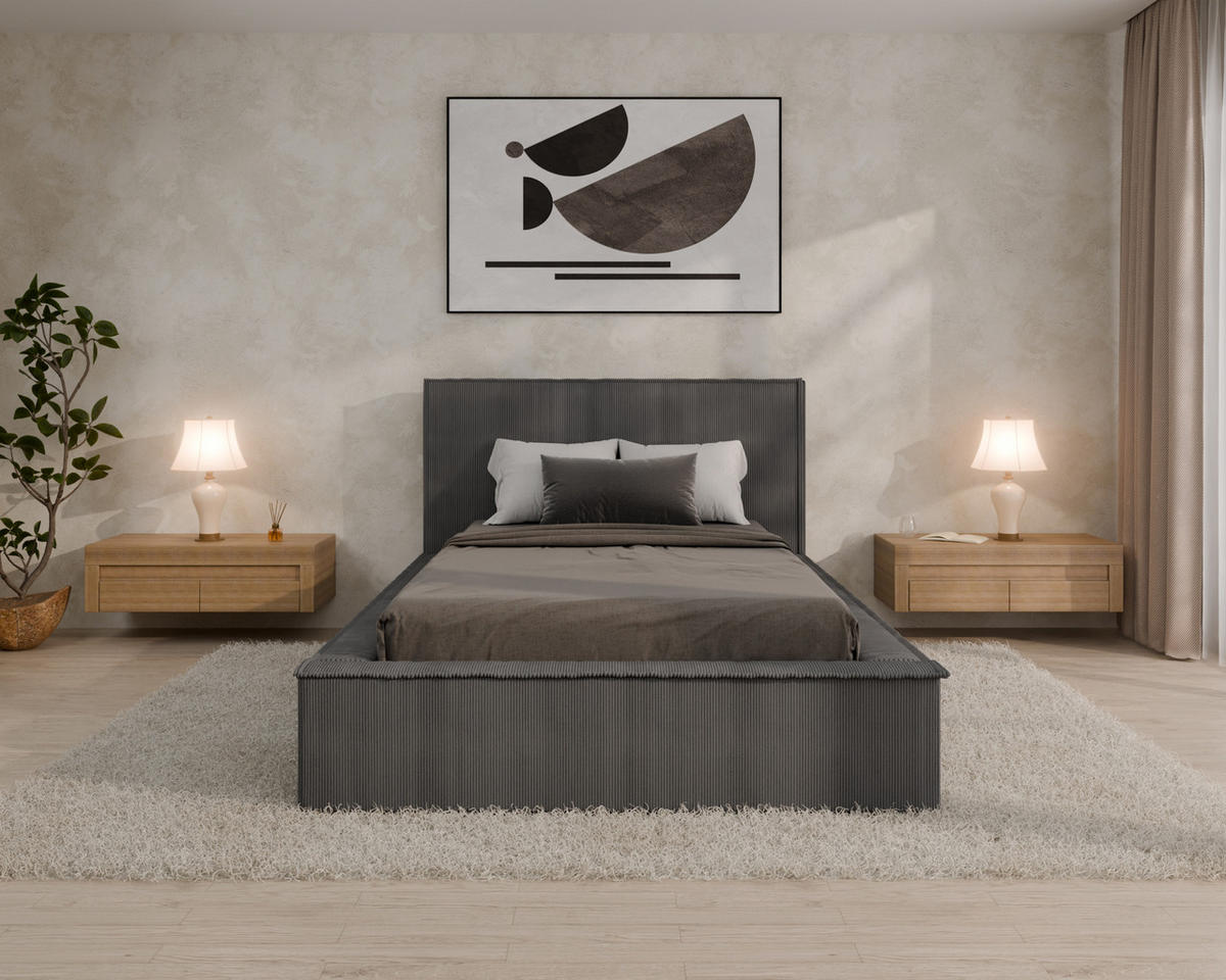 POLSTERBETT SANA 120x200cm Elegantes Polsterbett für modernen Wohnstil , ohne matratze, dunkelgrau - Dunkelgrau, Holz (120/200cm) - Homesy
