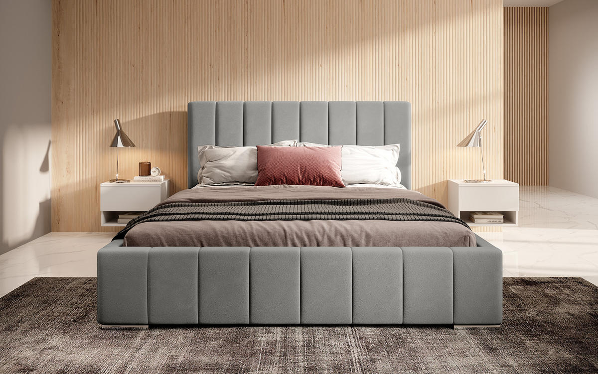 POLSTERBETT ALVORA 140x200 cm, Grau - Grau, Textil (200/140cm) - Fedve
