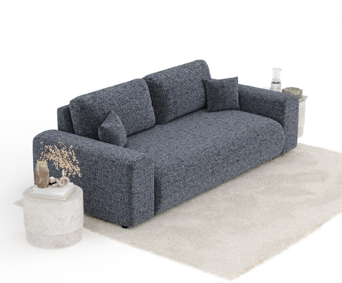 3-SITZER-SOFA Zanzibar Marineblau Webstoff - Schwarz/Dunkelblau, Holz/Holzwerkstoff (213/79/108cm) - Maison de Reve