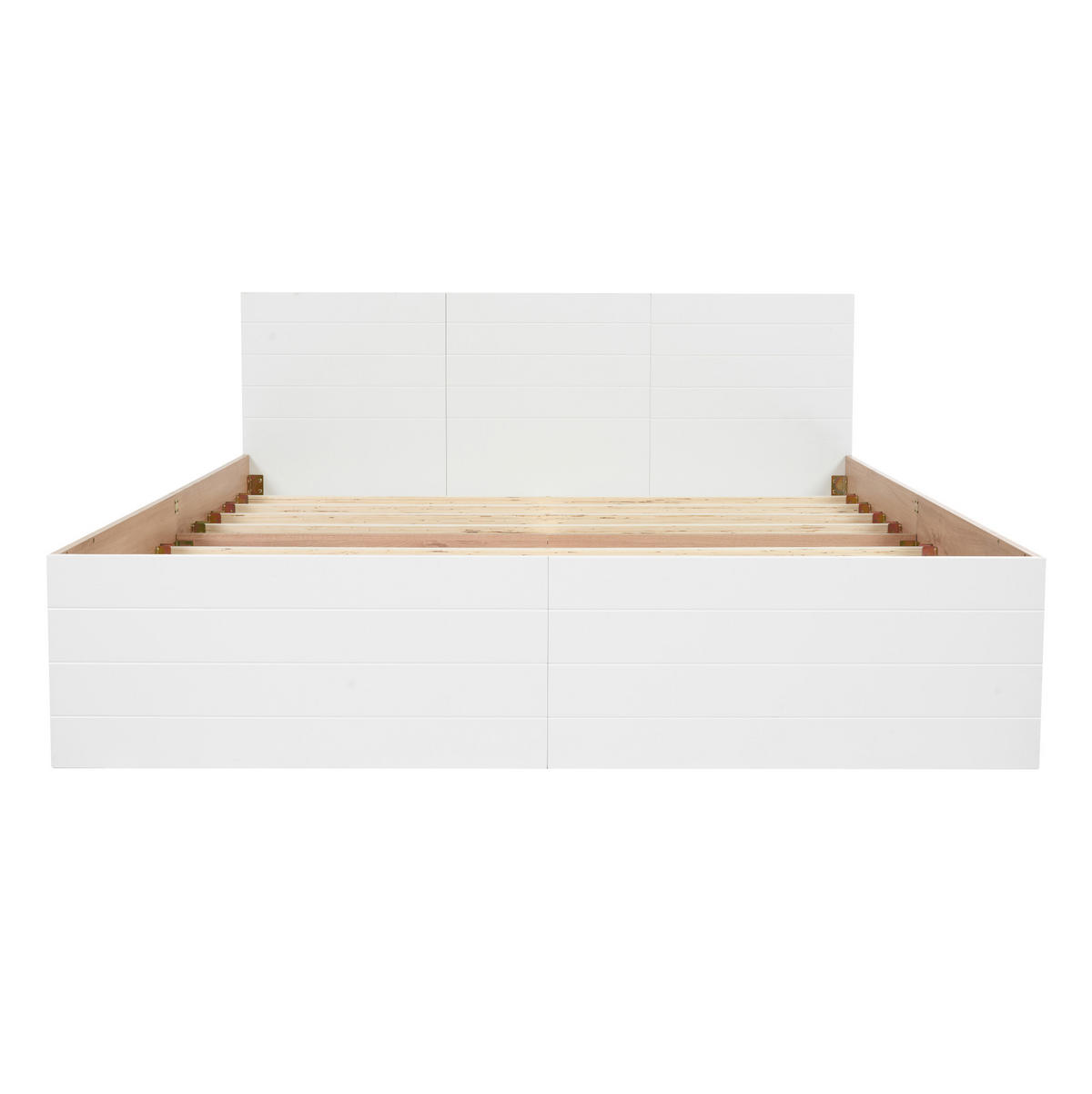 DOPPELBETT 140/200 cm Weiß und Eiche mit 2 Schubladen und Lattenrost - Weiß, Holzwerkstoff (140/200cm) - OKWISH