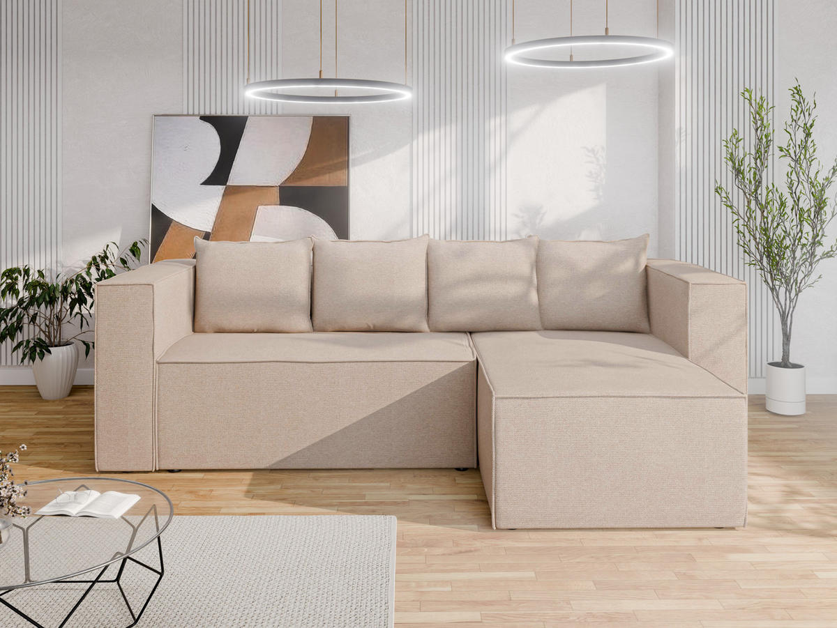 ECKSCHLAFSOFA AURIX Schlafsofa mit Bettkasten, Beige - Beige, Holz (150/244cm) - Panda Möbel