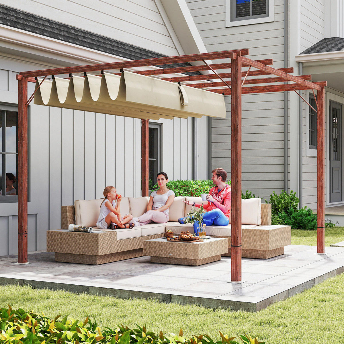 PERGOLA ca. 3x3m Naturholz - Naturfarben, Metall (296/232/299cm) - Outsunny