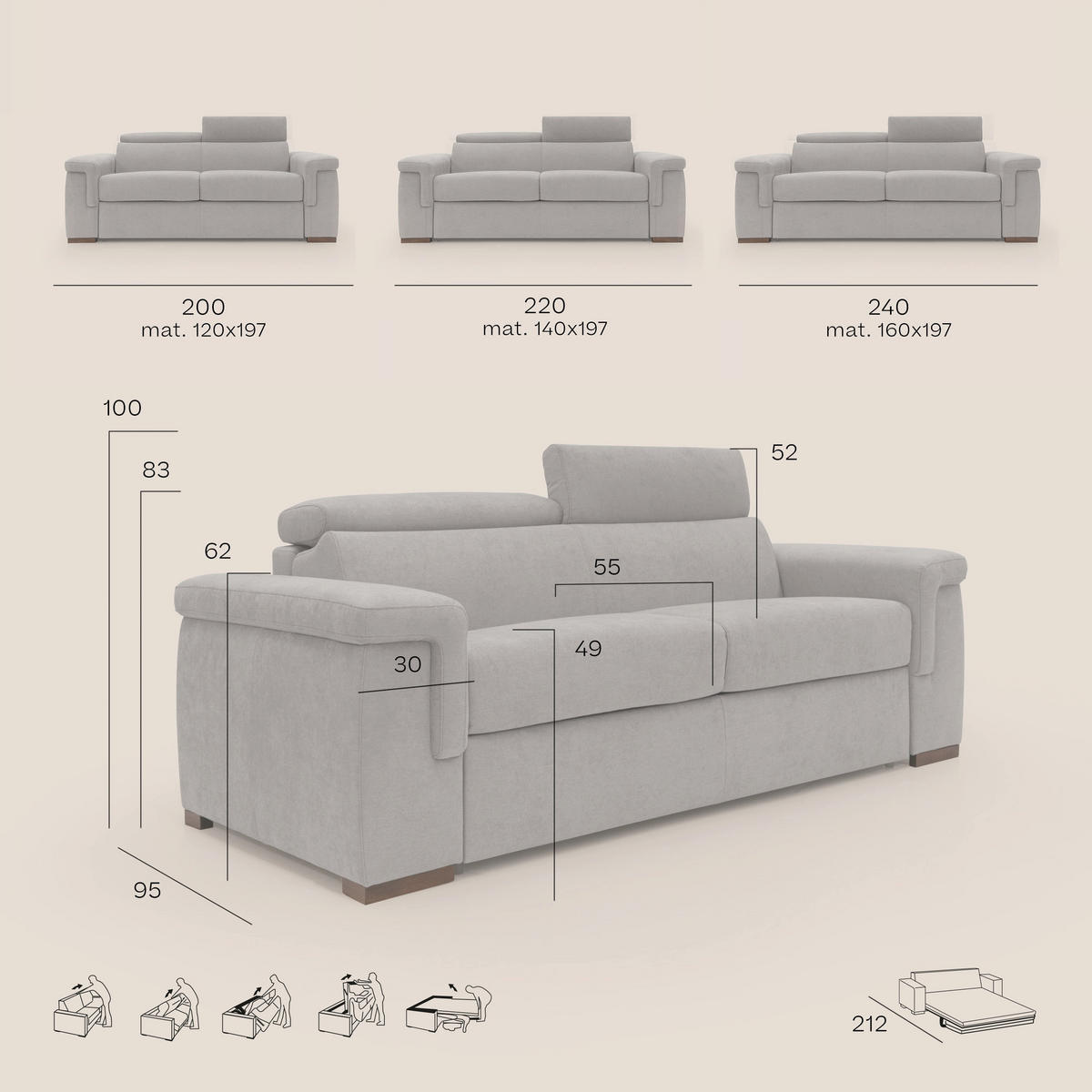SCHLAFSOFA Giunone - Blau, Textil (240/100/95cm) - Divani.store