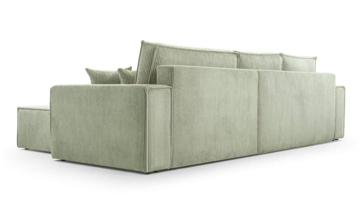 ECKSOFA L Form Cedria Salbeigrün 287/145/85 cm mit Schlaffunktion - Schwarz/Grün, Kunststoff/Textil (287/145cm) - AX Living