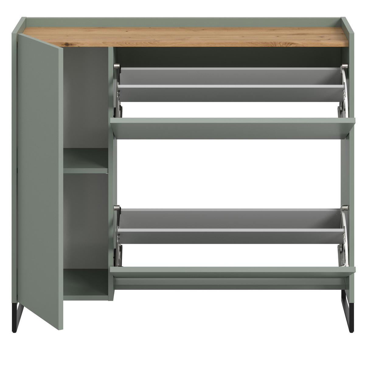 SCHUHKIPPER Salbei grün, Artisan Eiche 110 x 94 cm, Schuhschrank mit Soft-Close - Salbeigrün/Schwarz, Holzwerkstoff/Metall (110/94/32cm) - Inn.Furn