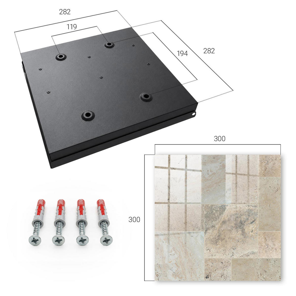 SCHLÜSSELBOX Schwarz 30x30 cm- Türöffnung nach rechts - Marmorfliesen - Beige, Metall (30/30/5cm) - TULUP