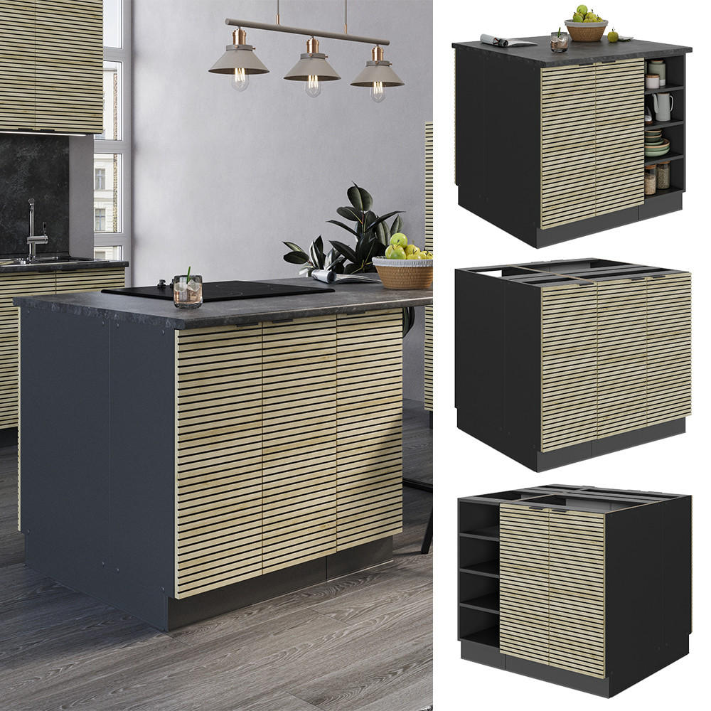 KÜCHENINSEL Fame-Line Eiche Paneel 90 cm ohne Arbeitsplatte - Hellbraun/Anthrazit, Holzwerkstoff (90/82/60cm) - Vicco