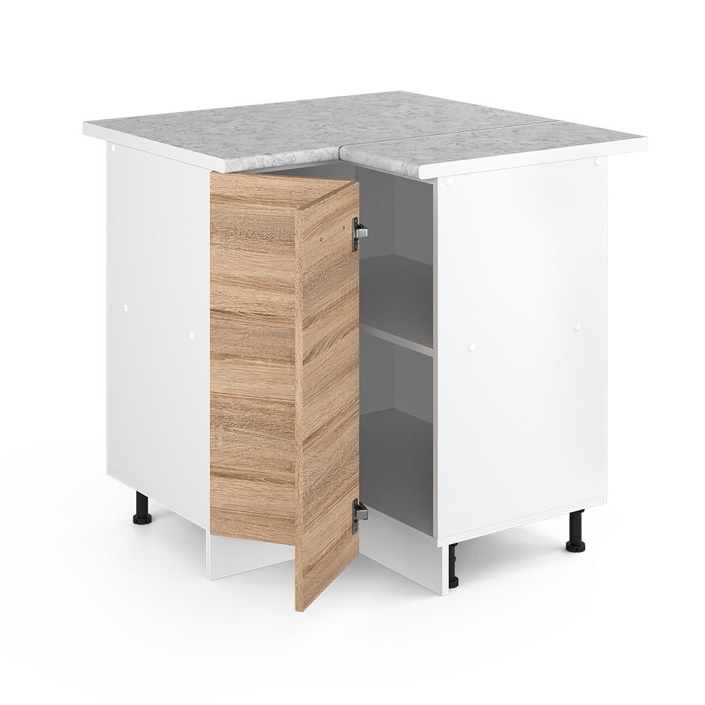 ECKUNTERSCHRANK R-Line Sonoma 75.6 cm, AP Marmor - Weiß/Sonoma Eiche, Holzwerkstoff (75.6/81.6/60cm) - Vicco