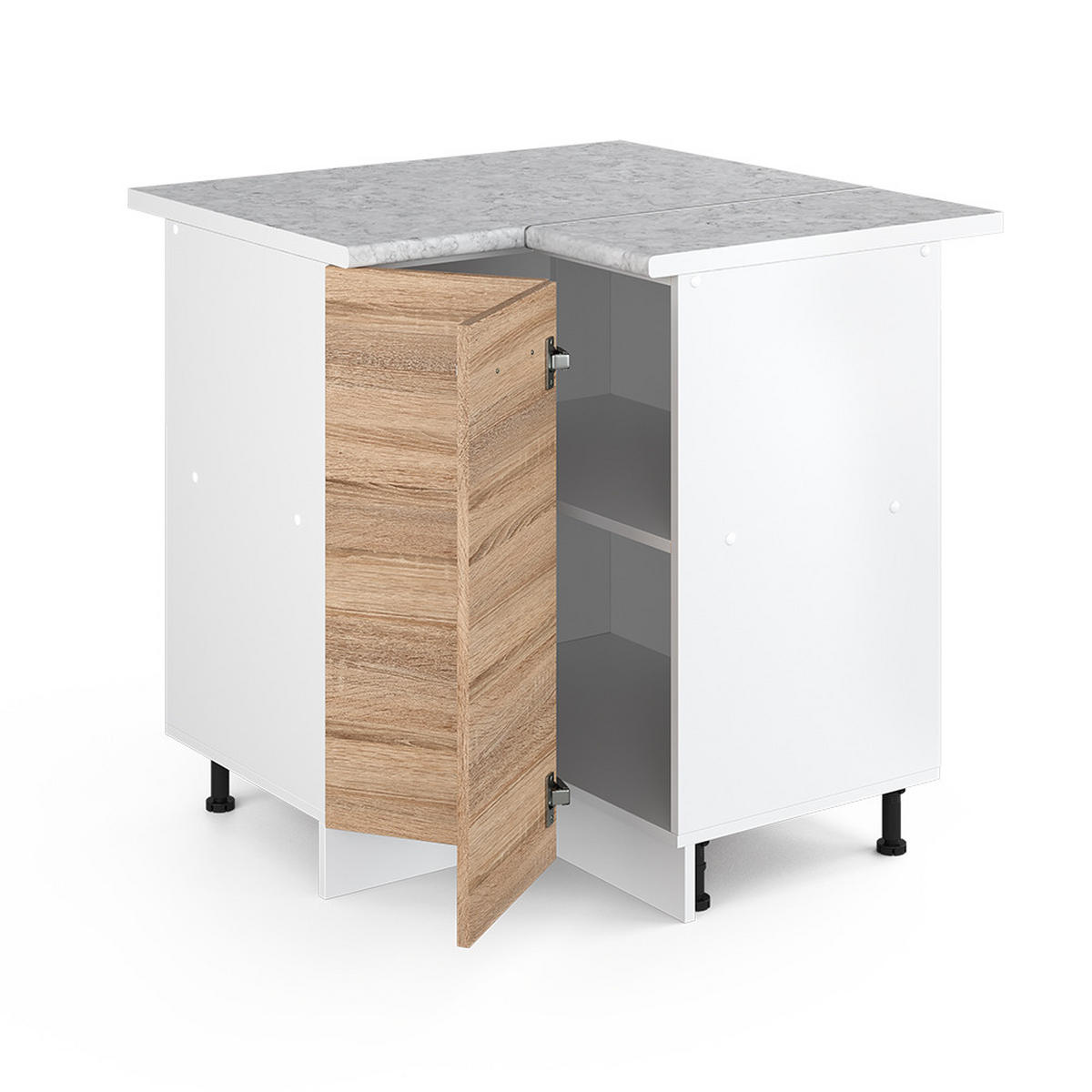 ECKUNTERSCHRANK R-Line Sonoma 75.6 cm, AP Marmor - Weiß/Sonoma Eiche, Holzwerkstoff (75.6/81.6/60cm) - Vicco