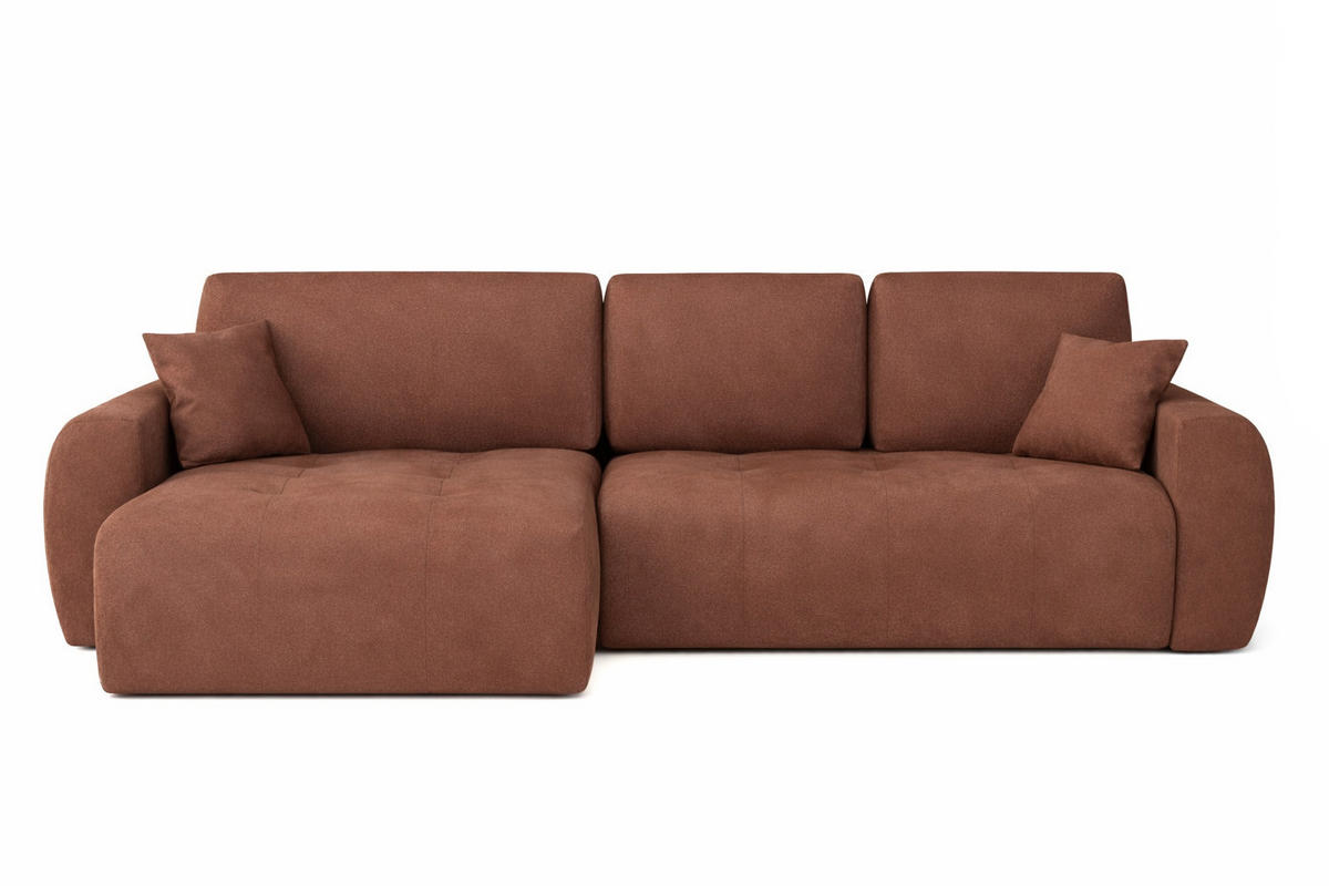 ECKSOFA Mit Schlaffunktion Und Bettkasten L-Form Ivo L, Veloursstoff Salvador, Dunkelbraun, Links - Dunkelbraun, Holz (250/142cm) - Kaiser Möbel