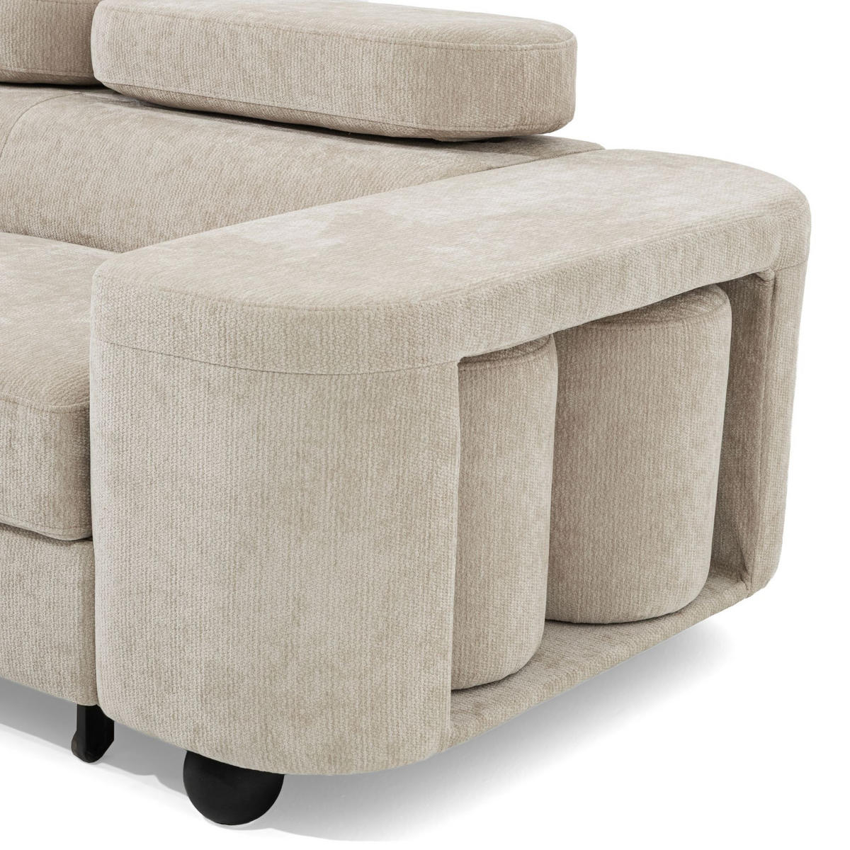 ECKSOFA LOVE L Links mit Schlaffunktion 124x210 Chenille Beige - Beige/Schwarz, Holz/Textil (205/284cm) - Muffo