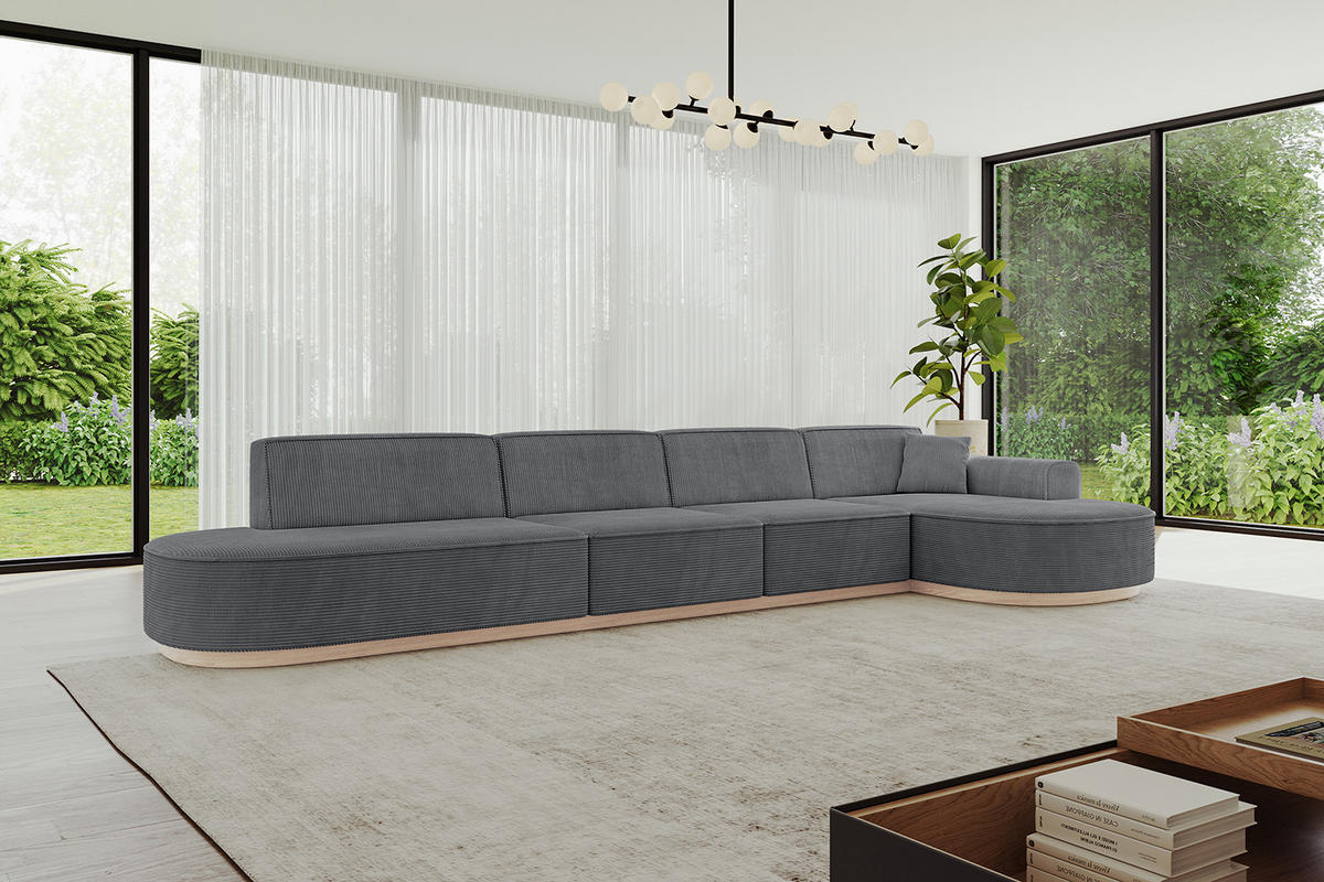ECKSOFA Ottomane Rechts MARI-L3-v1 - 413x171x83 cm Dunkelgrau Cord - Dunkelgrau, Holzwerkstoff/Textil (171/413cm) - ALTDECOR